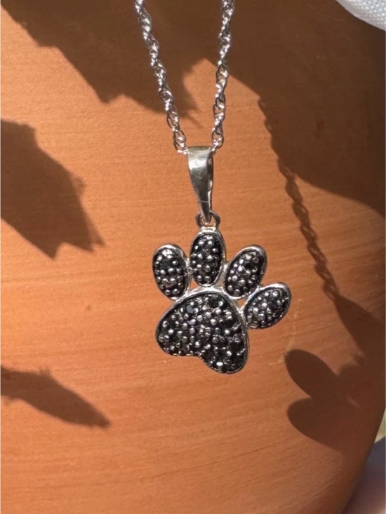 925 Sterling Silver Jewelry - Paw print Pendant Pave accents  925 Sterling Silver Necklace